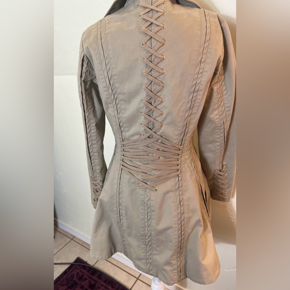 Topshop corset steampunk lace up trench coat 4 XS